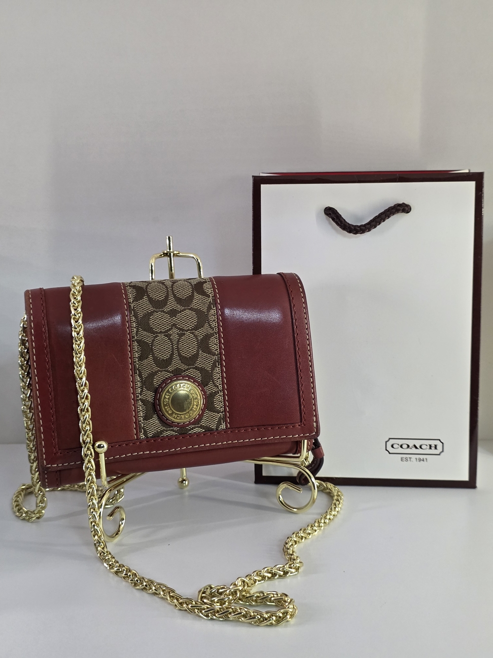 Coach Vintage Ergo Special Edition Compact Wallet In Brown W/ Gift Bag